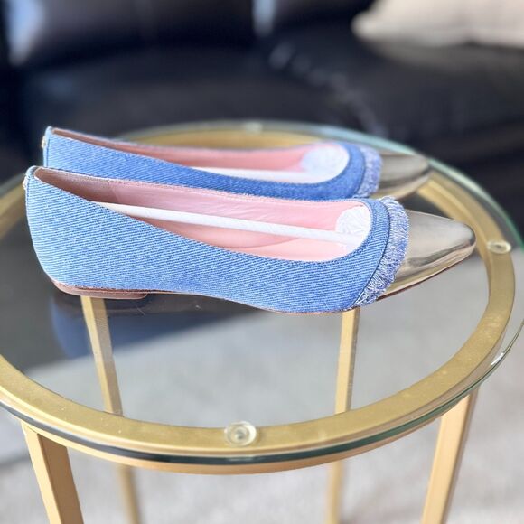 Kate Spade Women’s Size 8.5M Denim Fringe Flats Silver Cap Toe Vero Cuoio NIB - Picture 6 of 8